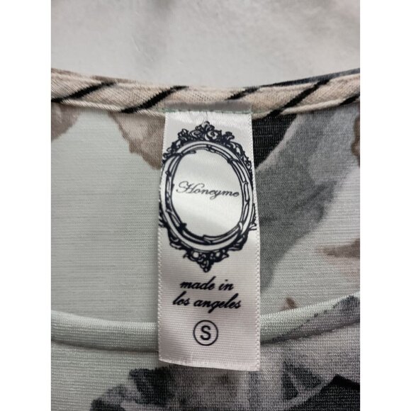 Honeyme Womens BOHO Mini Dress Size Small Light Blue Floral 3/4 Sleeve Stretch - Picture 3 of 6